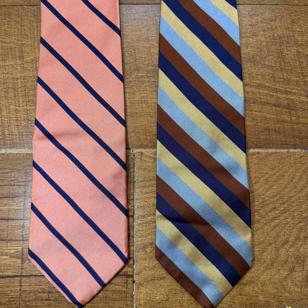 Lot x 2 Brooks Brothers Makers Pure Silk Woven in England Neck Ties Made in USA